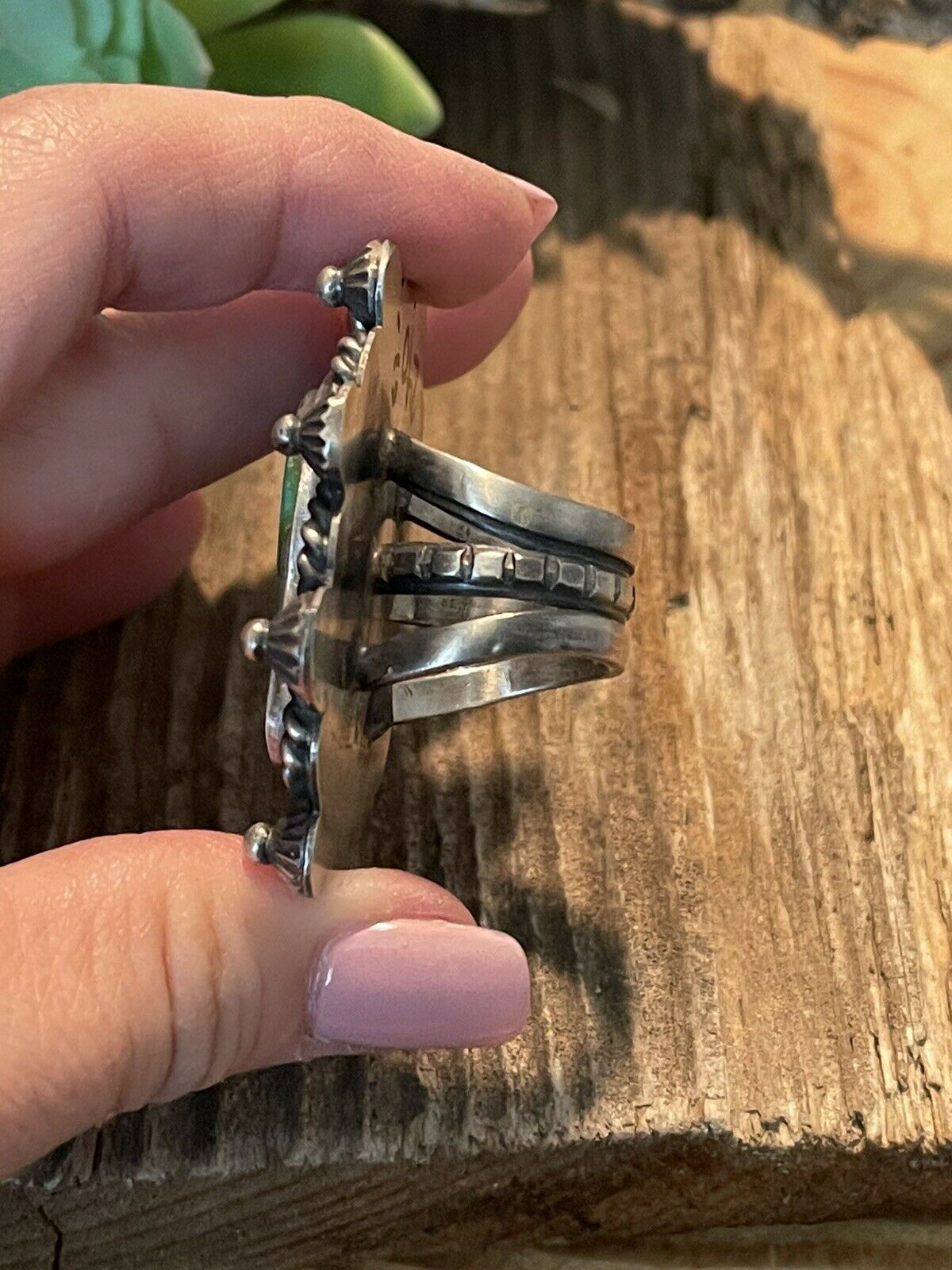 Handcrafted Stunning Natural Royston Turquoise & Sterling Ring Size 7.