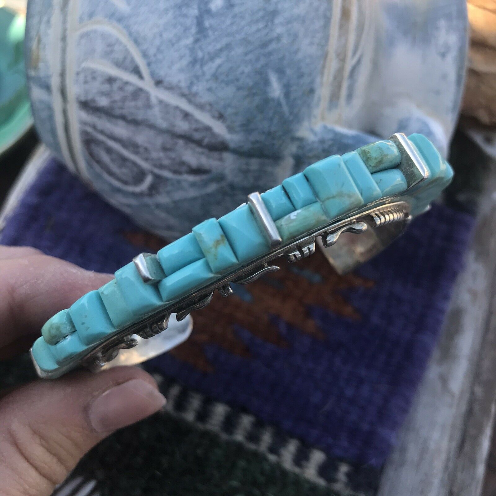 Handcrafted Sterling Silver & Number 8 Turquoise Signed By Marvin Yazzie Cuff