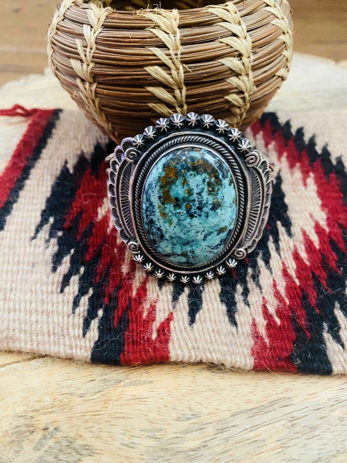 Handcrafted Vintage Turquoise & Sterling Silver Cuff Bracelet By Leon Martinez