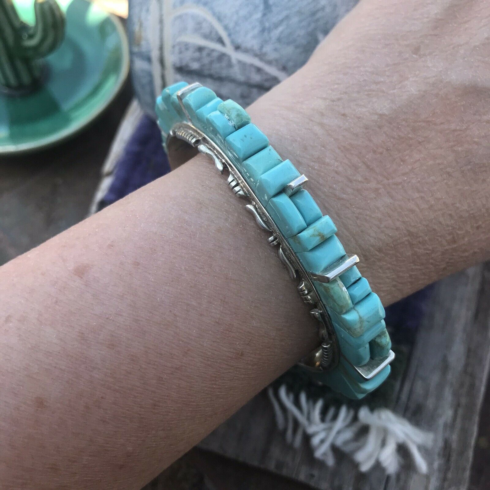 Handcrafted Sterling Silver & Number 8 Turquoise Signed By Marvin Yazzie Cuff