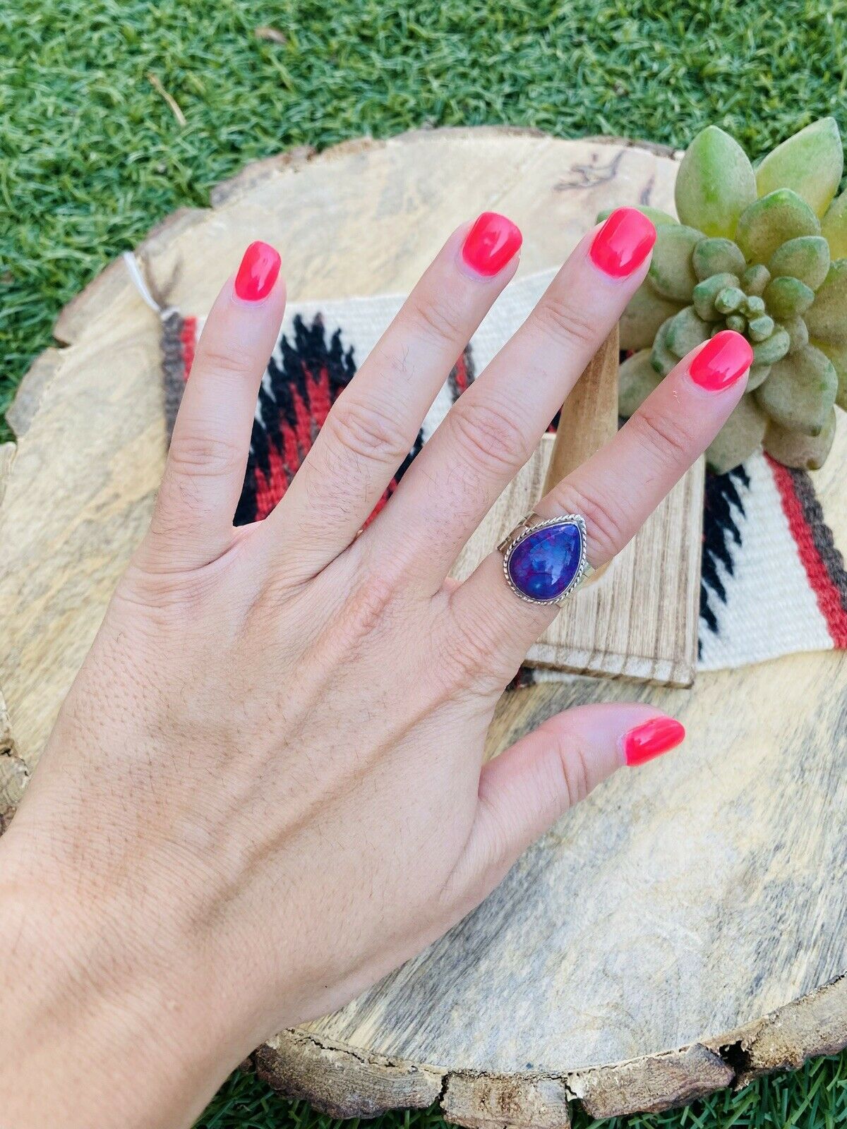 Handcrafted Purple Kingman Turquoise & Sterling Silver Ring Size 5.5