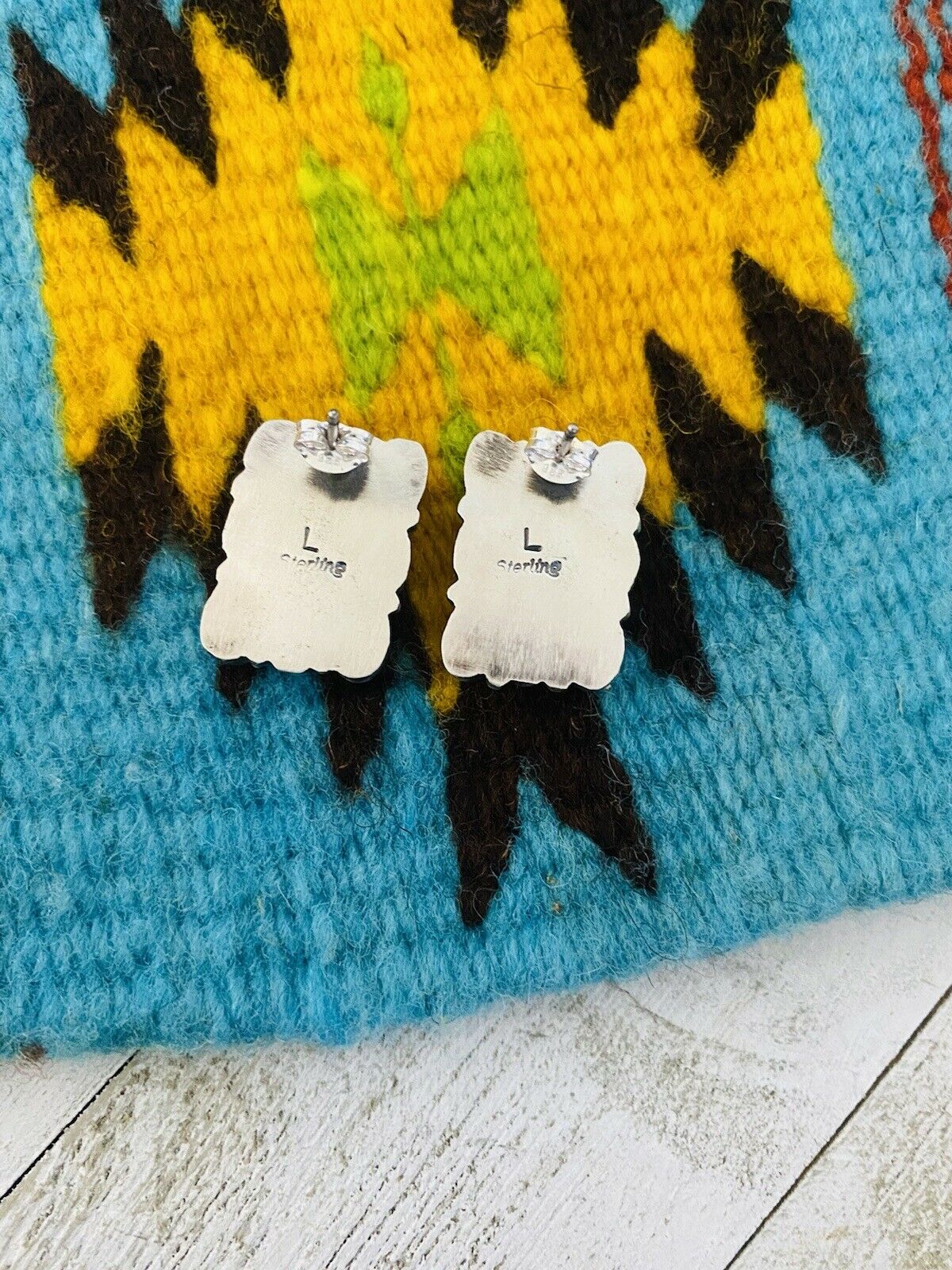 Handcrafted Turquoise & Sterling Silver Cluster Stud Earrings Signed