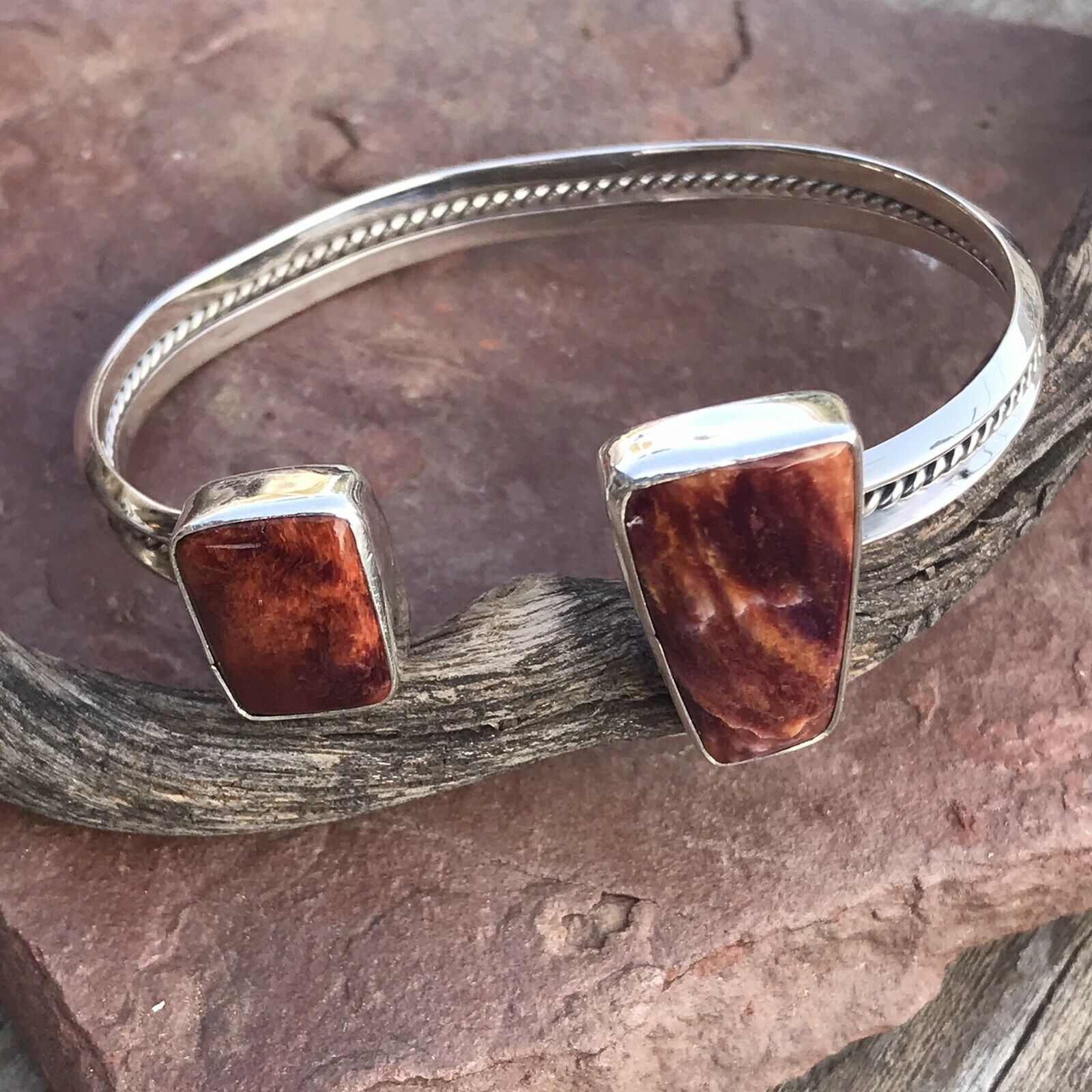 Handcrafted Floating Spiny Oyster Sterling Silver Cuff Bracelet Stamped