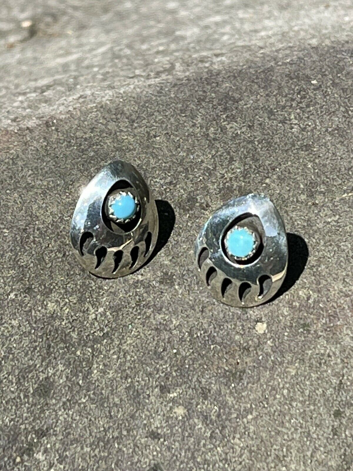 Handcrafted Sterling Silver And Turquoise Bear Paw Post Earrings