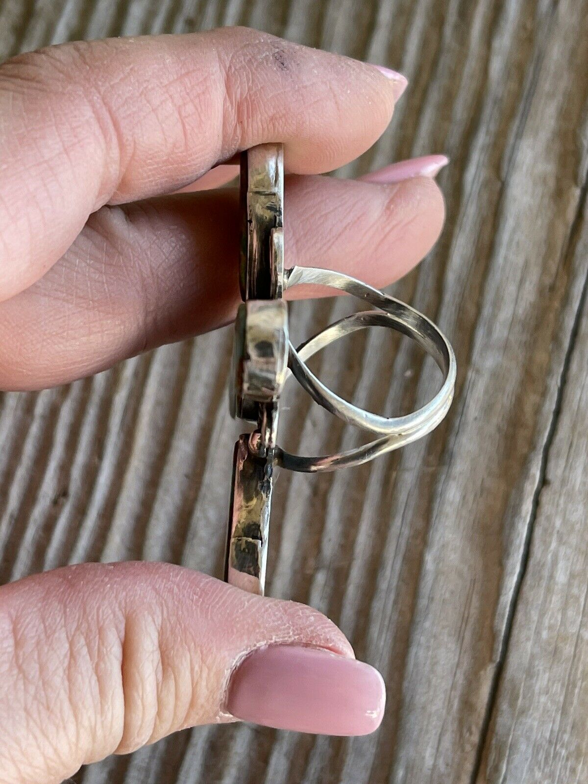 Sterling Silver & Royston Turquoise Scroll Petal Ring Size 8. Signed