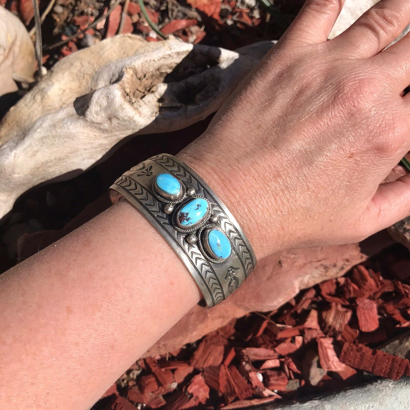 Handcrafted Golden Hill Turquoise & Sterling Silver Cuff /