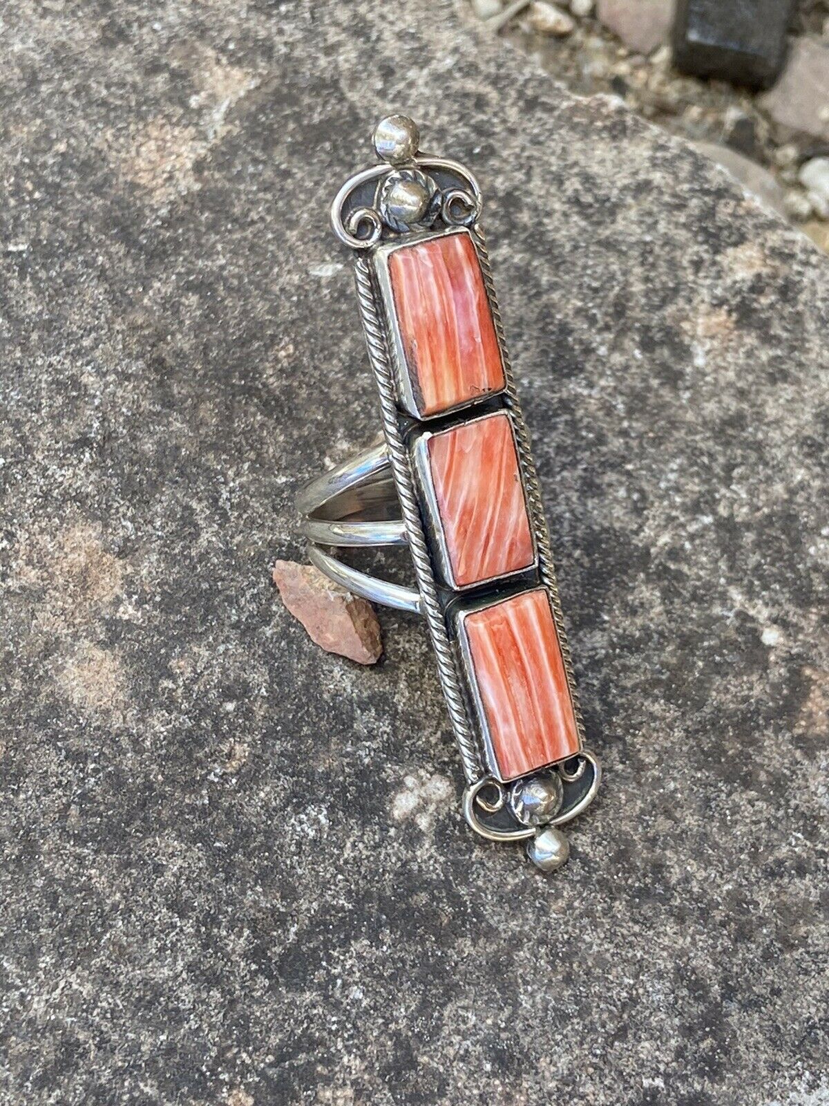 Handcrafted Spiny Oyster & Sterling Silver Ring Size 8.5 Signed