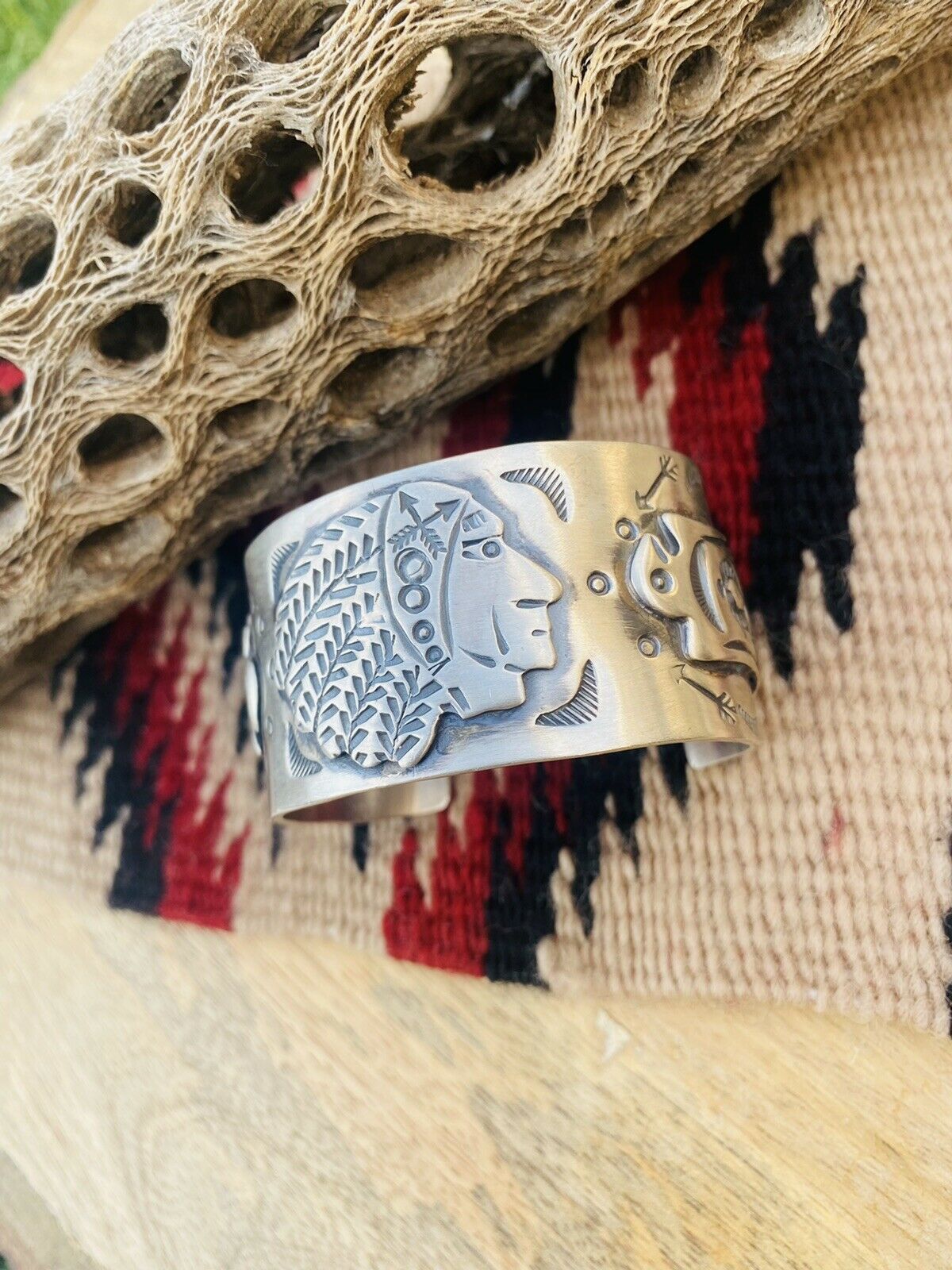 Handcrafted Sterling Silver Hand Stamped Chief Cuff Bracelet