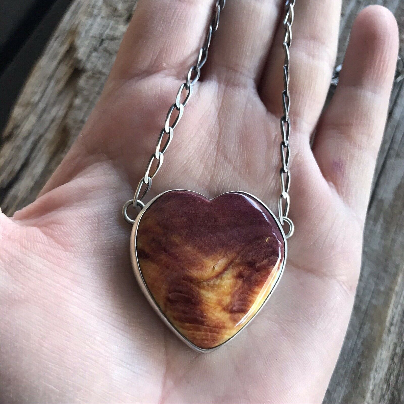 Handcrafted Purple Spiny And Sterling Silver Heart Necklace Signed