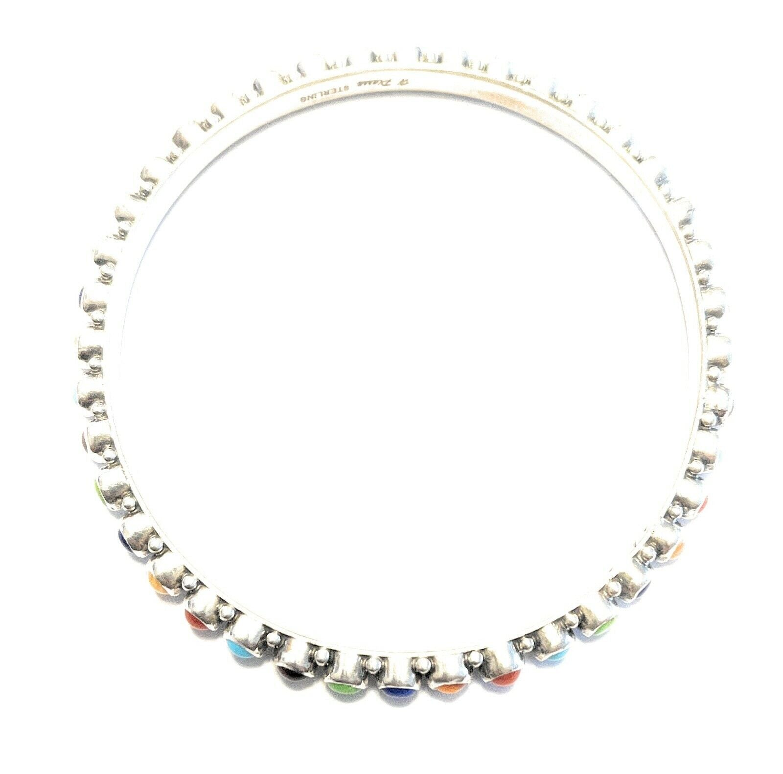 Handcrafted Multi Stone Rainbow Sterling Silver Bangle Signed