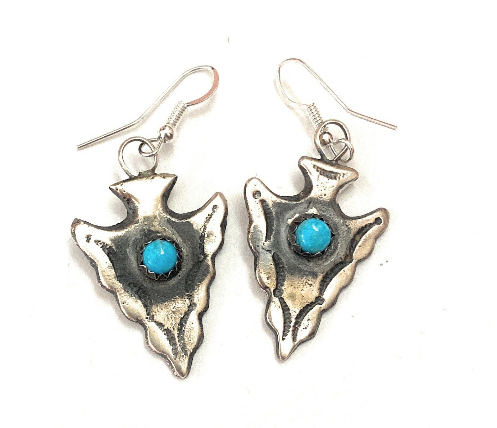 Handcrafted Turquoise & Sterling Silver Arrowhead Dangle Earrings