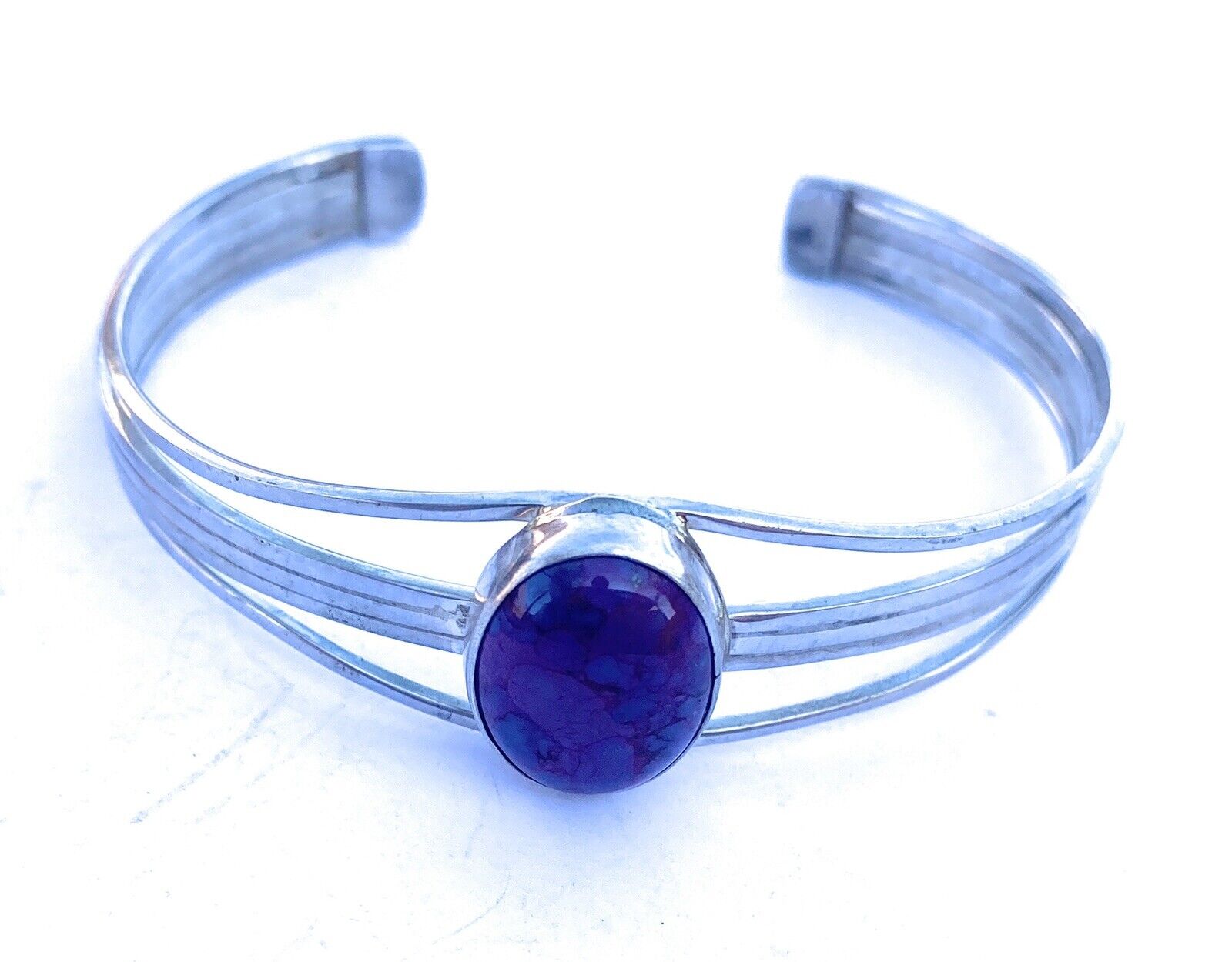 Handcrafted Purple Kingman Turquoise & Sterling Silver Cuff Bracelet Signed