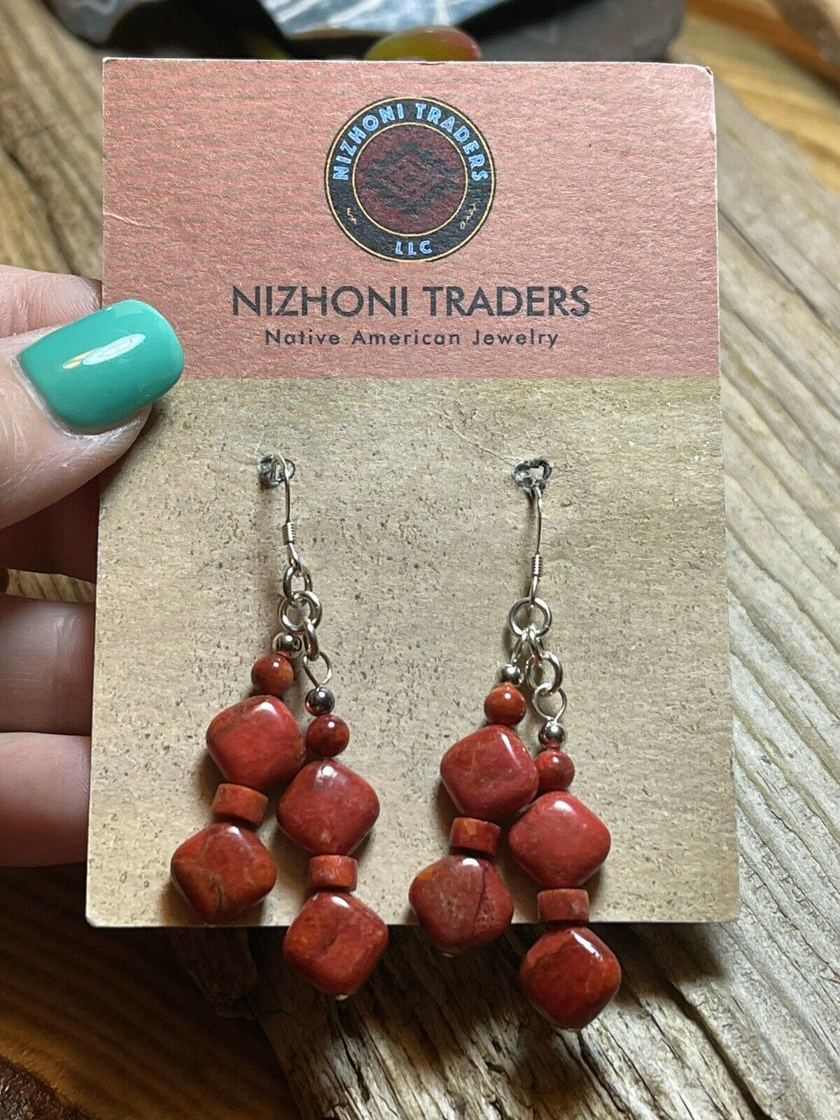 Handcrafted Sterling Silver Apple Coral 2 Strand Beaded Earrings