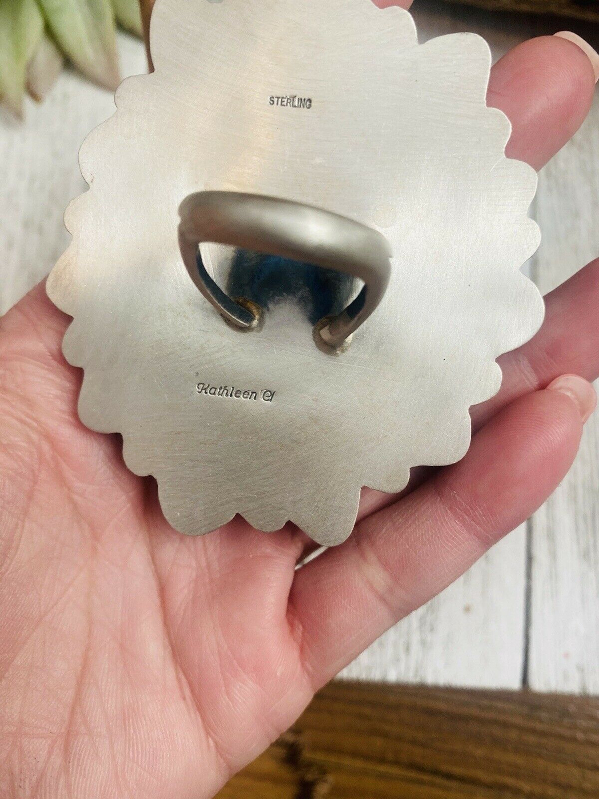 Handcrafted Kingman Web Turquoise & Sterling Silver Ring Size 9 By Kathleen Chavez