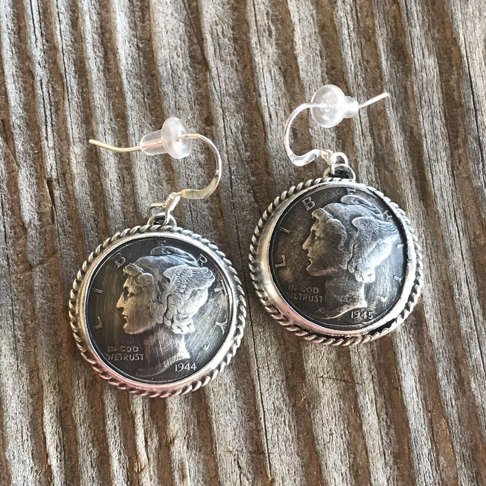 Handcrafted Kee- J Sterling Silver Turquoise Liberty Coin Dangle Earrings