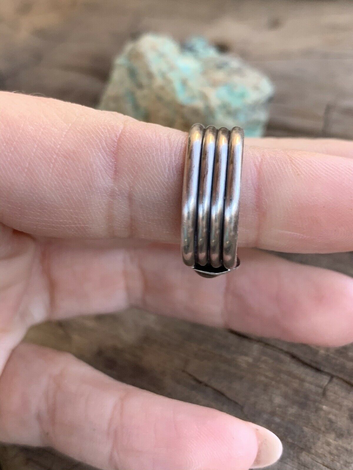 Handcrafted Turquoise & Sterling Silver 4 Row Ring