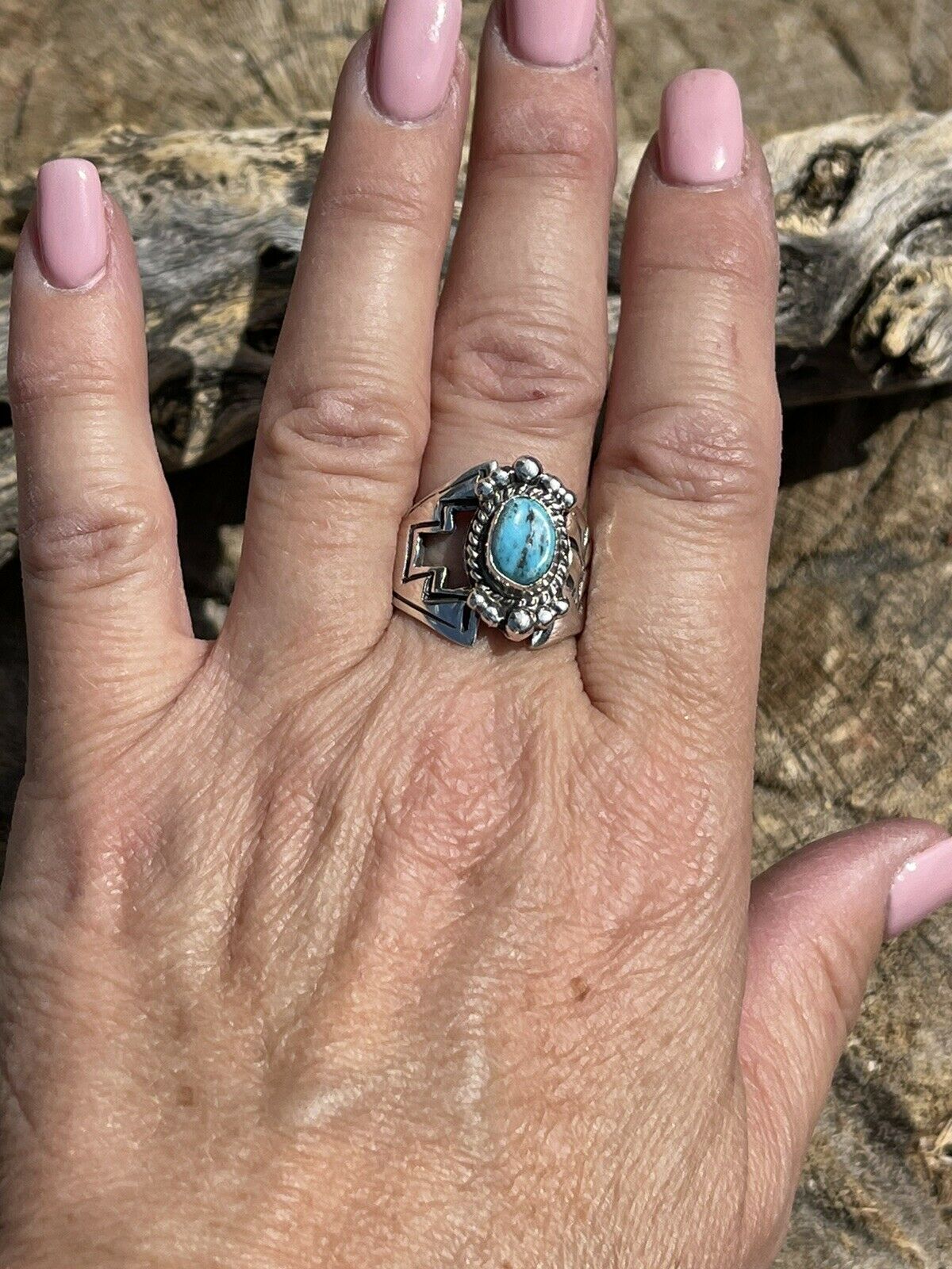 Handcrafted Turquoise And Sterling Silver Adjustable Ring
