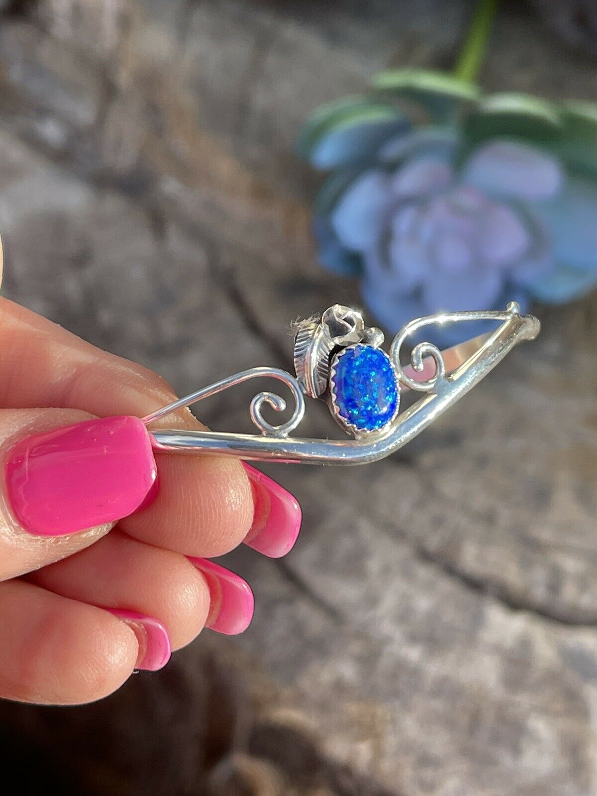 Handcrafted Sterling Silver Bright Blue Opal Bracelet