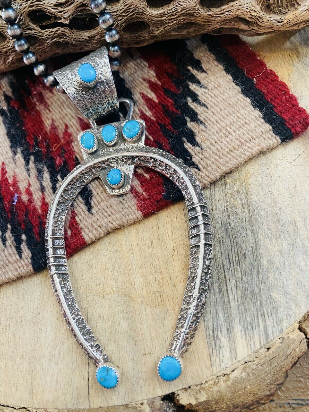 Handcrafted Sterling Silver & Kingman Turquoise Naja Pendant Signed