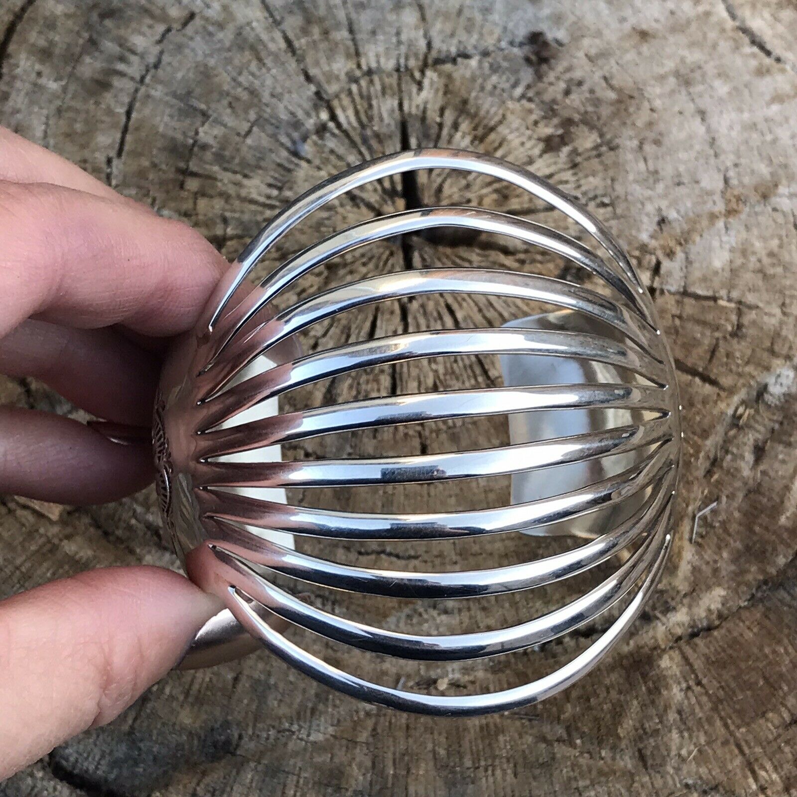 Handcrafted Sterling Silver Hand Stamped Bracelet Cuff Signed GS