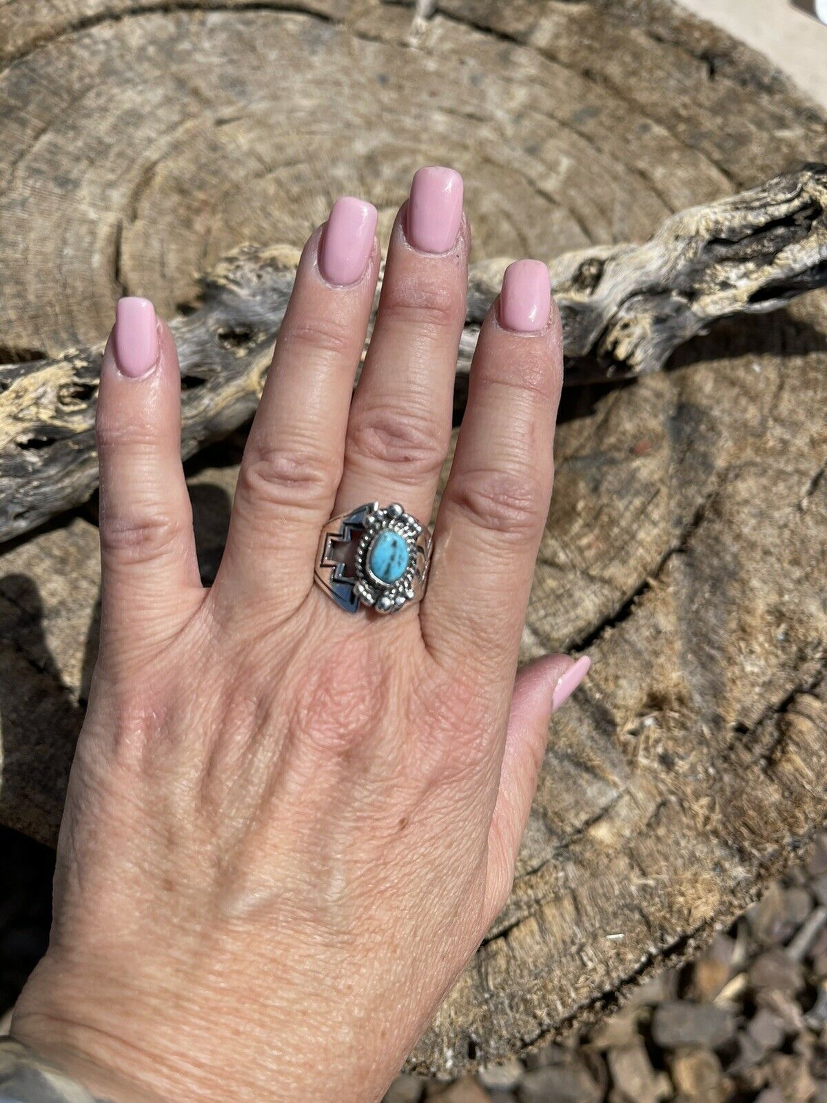 Handcrafted Turquoise And Sterling Silver Adjustable Ring