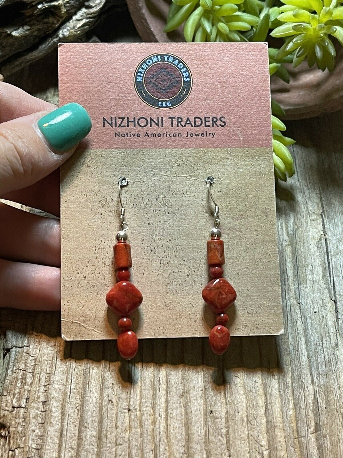 Handcrafted Sterling Silver Apple Coral Strand Beaded Earrings