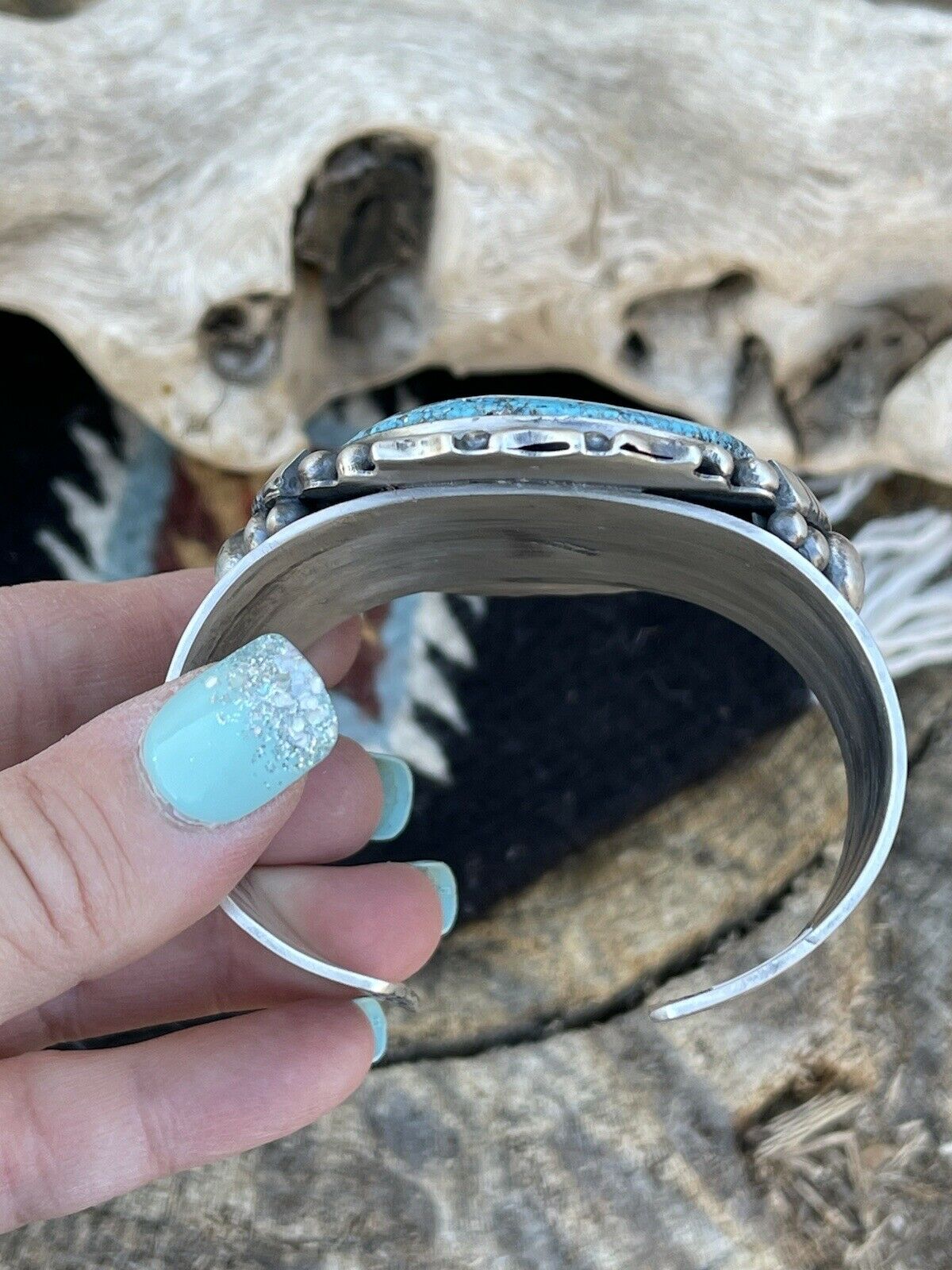 Handcrafted Southwest Kingman Turquoise & Sterling Silver Cuff Signed Danny Clark