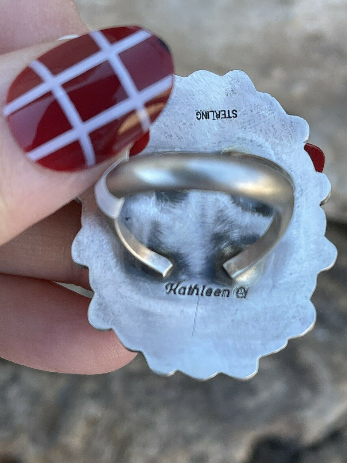 Handcrafted Sterling Silver Kingman Web Turquoise & Red Coral Taos Ring Sz 7.5