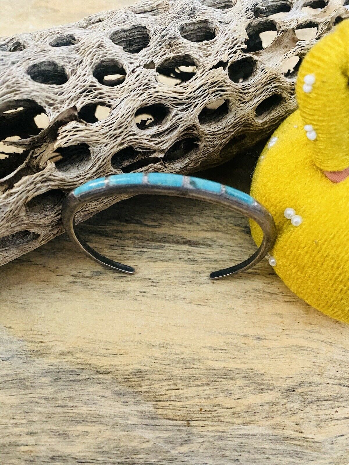 Handcrafted Vintage Turquoise & Sterling Silver Inlay Cuff Bracelet