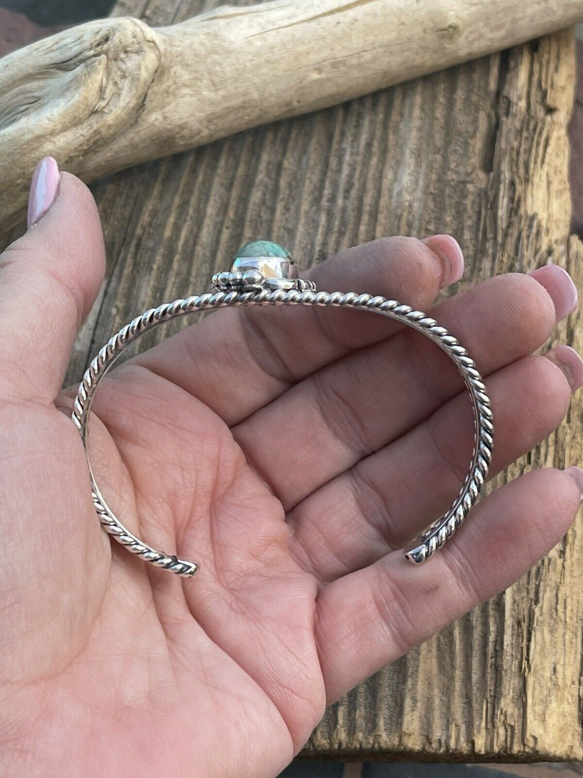 Handcrafted Royston Turquoise & Sterling Silver Cuff Bracelet Signed By Artist