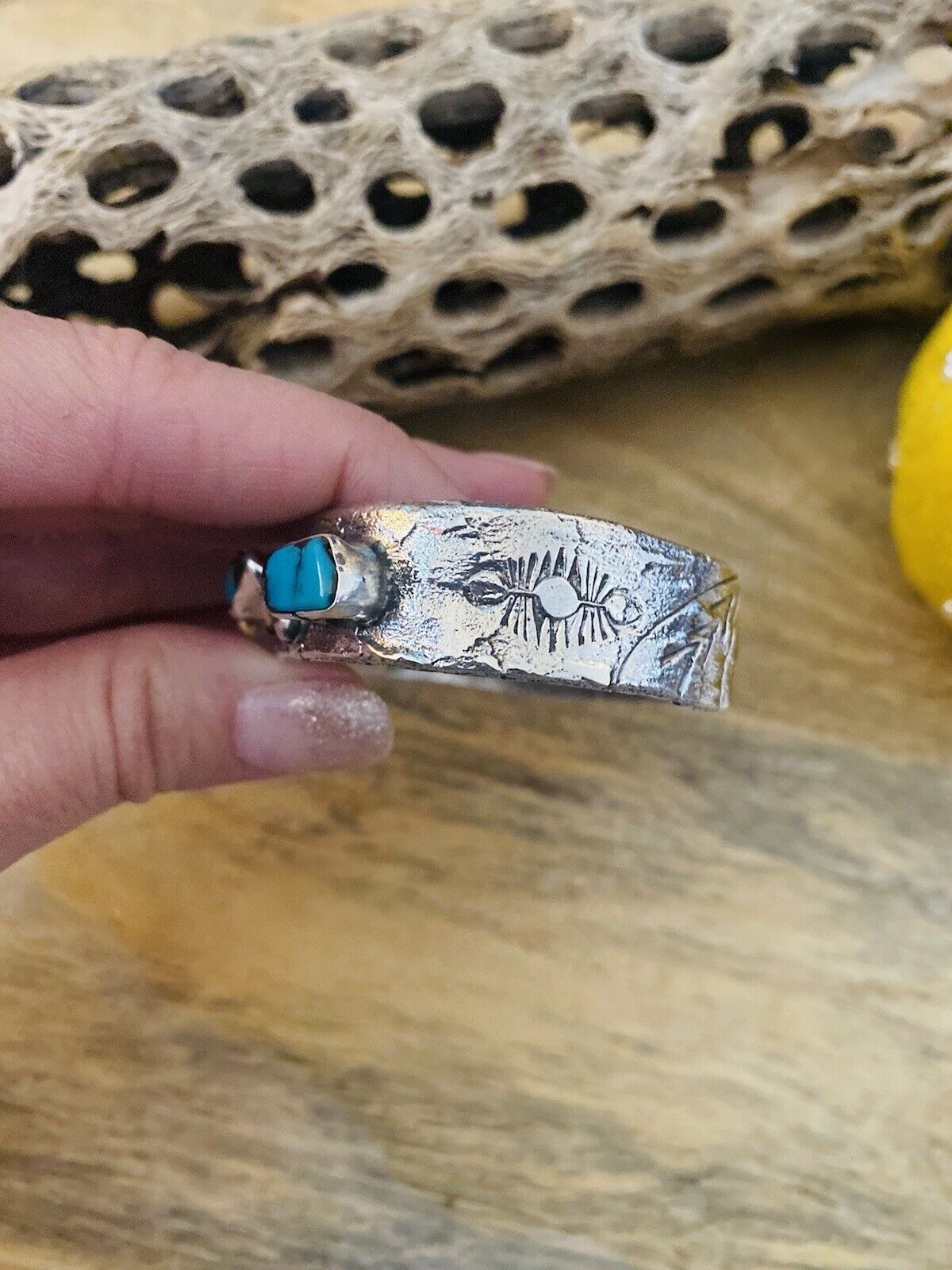 Navajo Turquoise & Sterling Silver Cuff Bracelet Signed NF