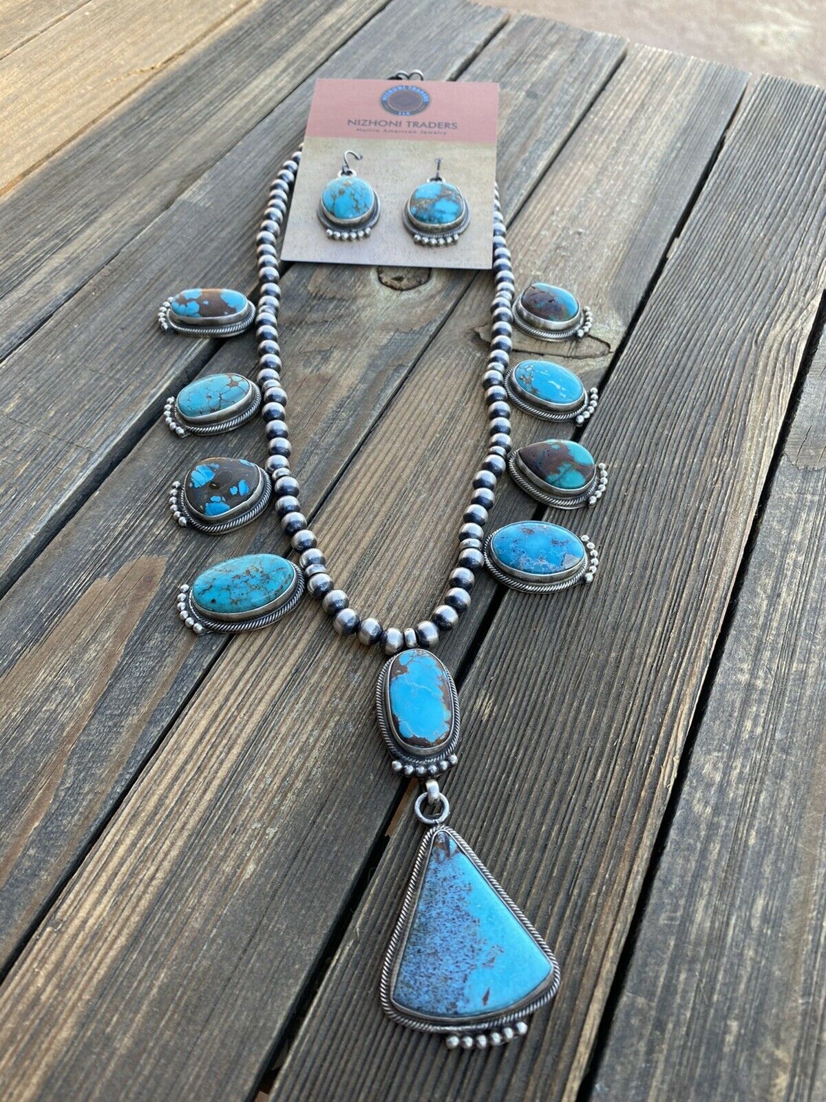 Handcrafted Sterling Silver Royston Turquoise Necklace & Earring Set