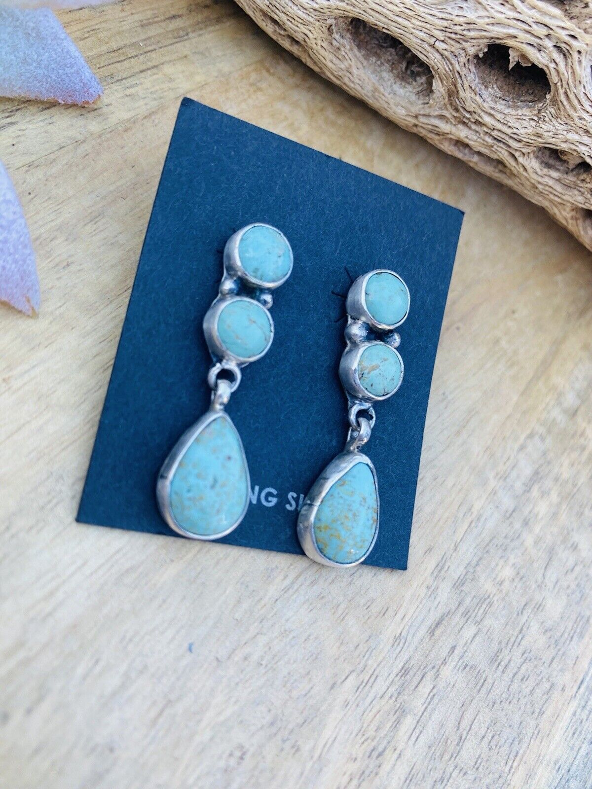 Handcrafted Sterling Silver and Turquoise Dangle Earrings Signed