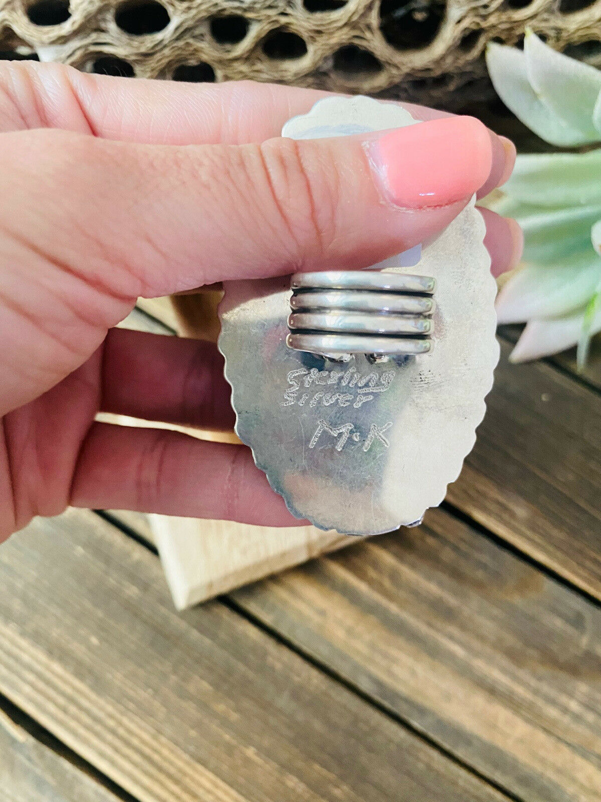 Handcrafted Number 8 Turquoise & Sterling Silver Ring Size 6 Signed