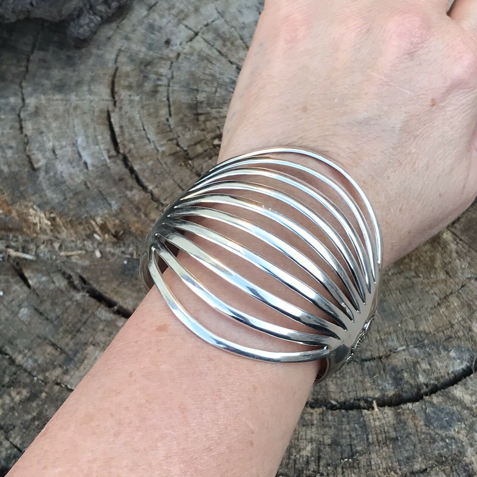 Handcrafted Sterling Silver Hand Stamped Bracelet Cuff Signed GS