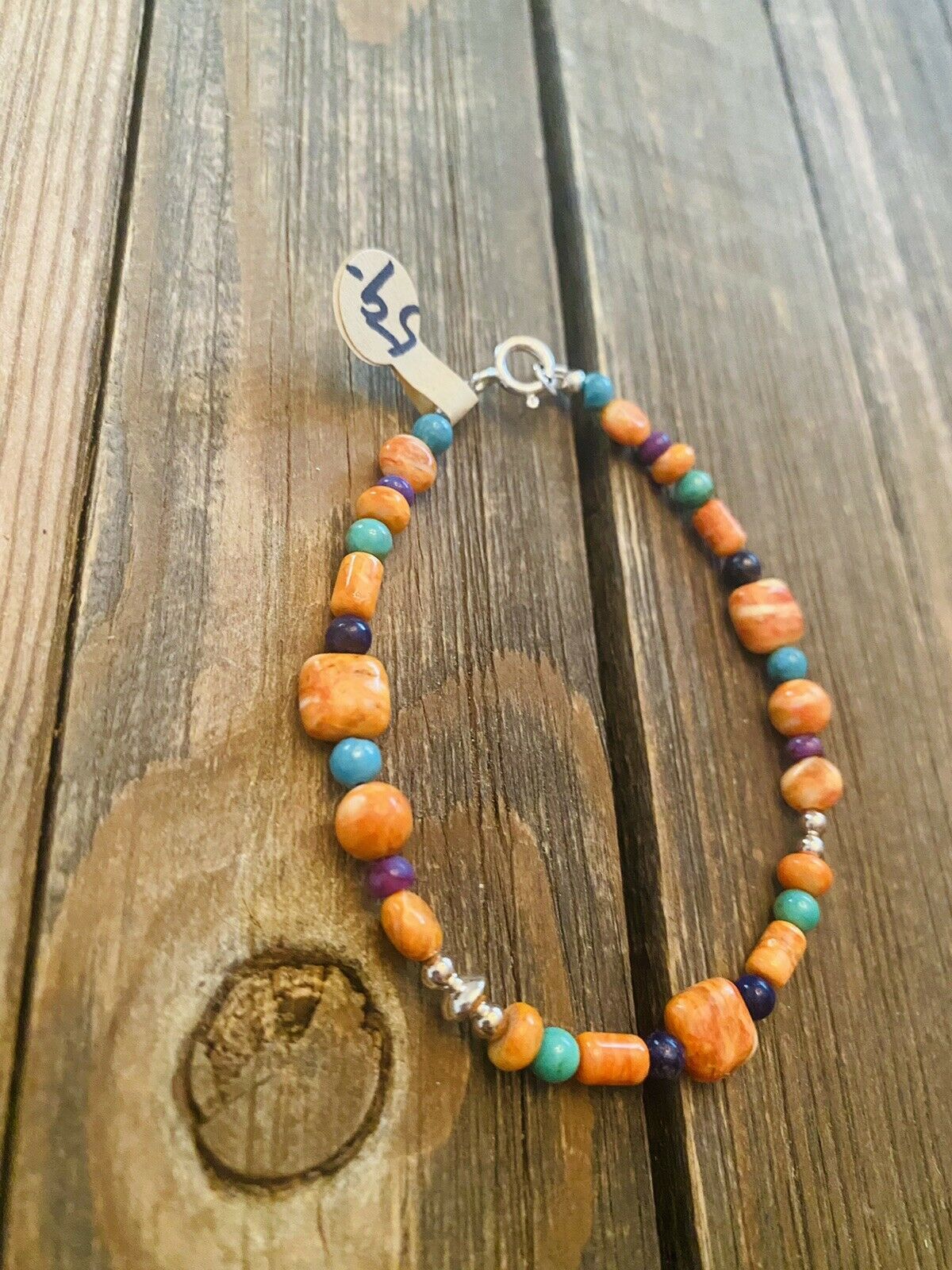 Handcrafted Spiny & Multi Stone Sterling Silver Beaded Bracelet