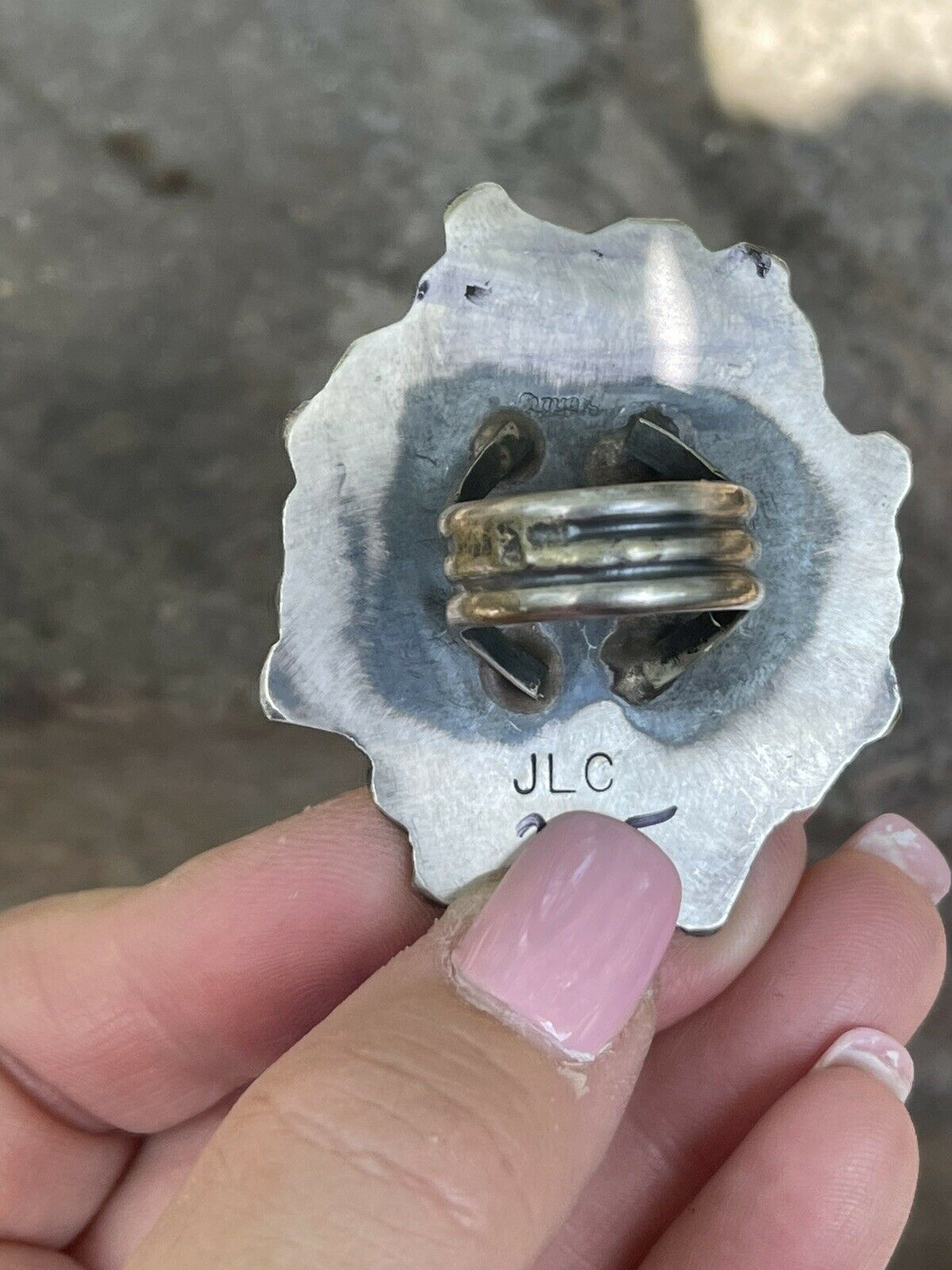 Handcrafted Swirl Statement Sterling Silver Wild Horse Oval Ring Sz 6