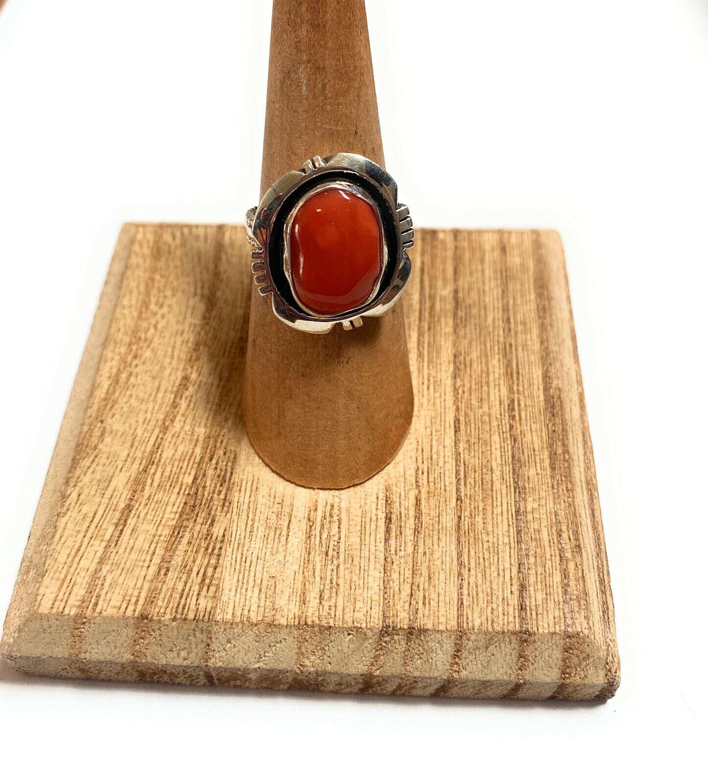 Handcrafted Sterling Silver & Orange Spiny Ring Size 5.75