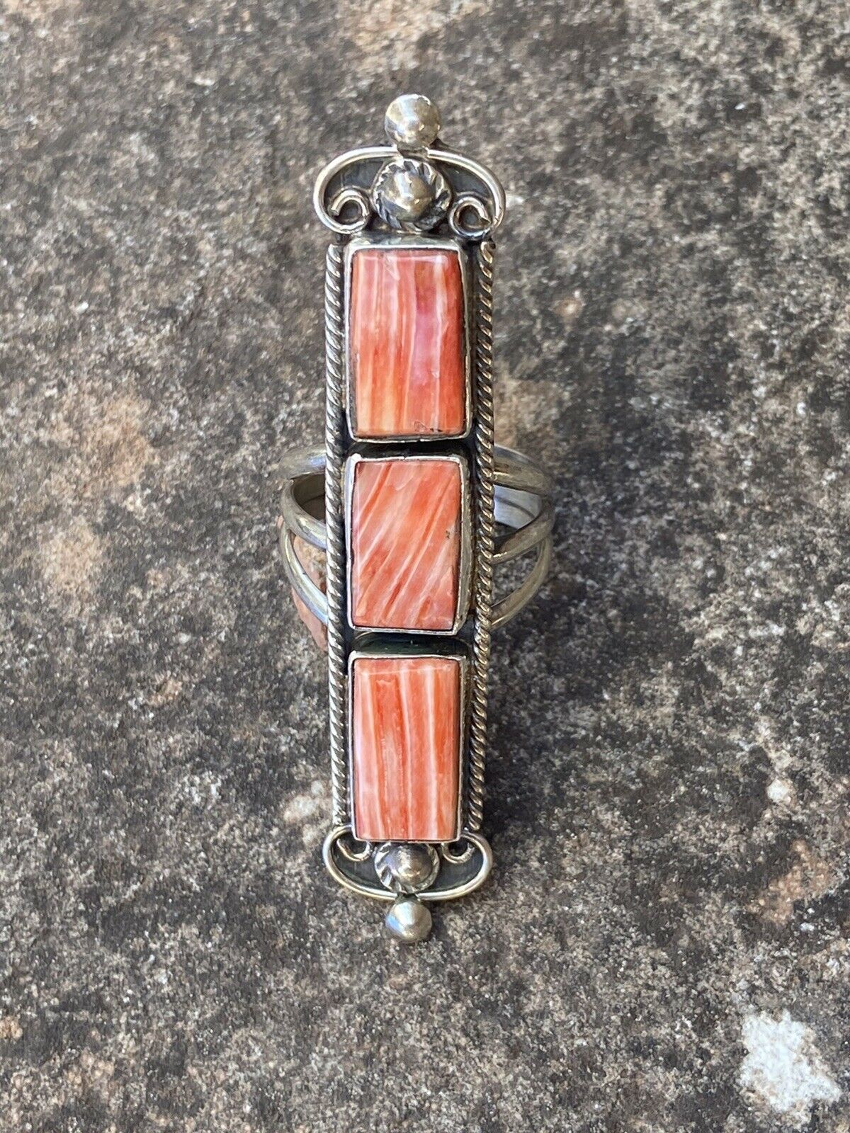 Handcrafted Spiny Oyster & Sterling Silver Ring Size 8.5 Signed