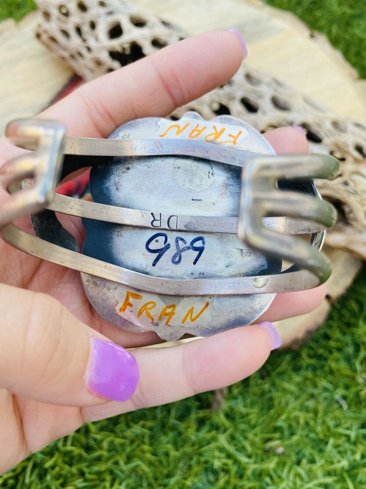 Vintage Zuni Multi Stone & Sterling Silver Inlay Mud Head Cuff Bracelet Signed /