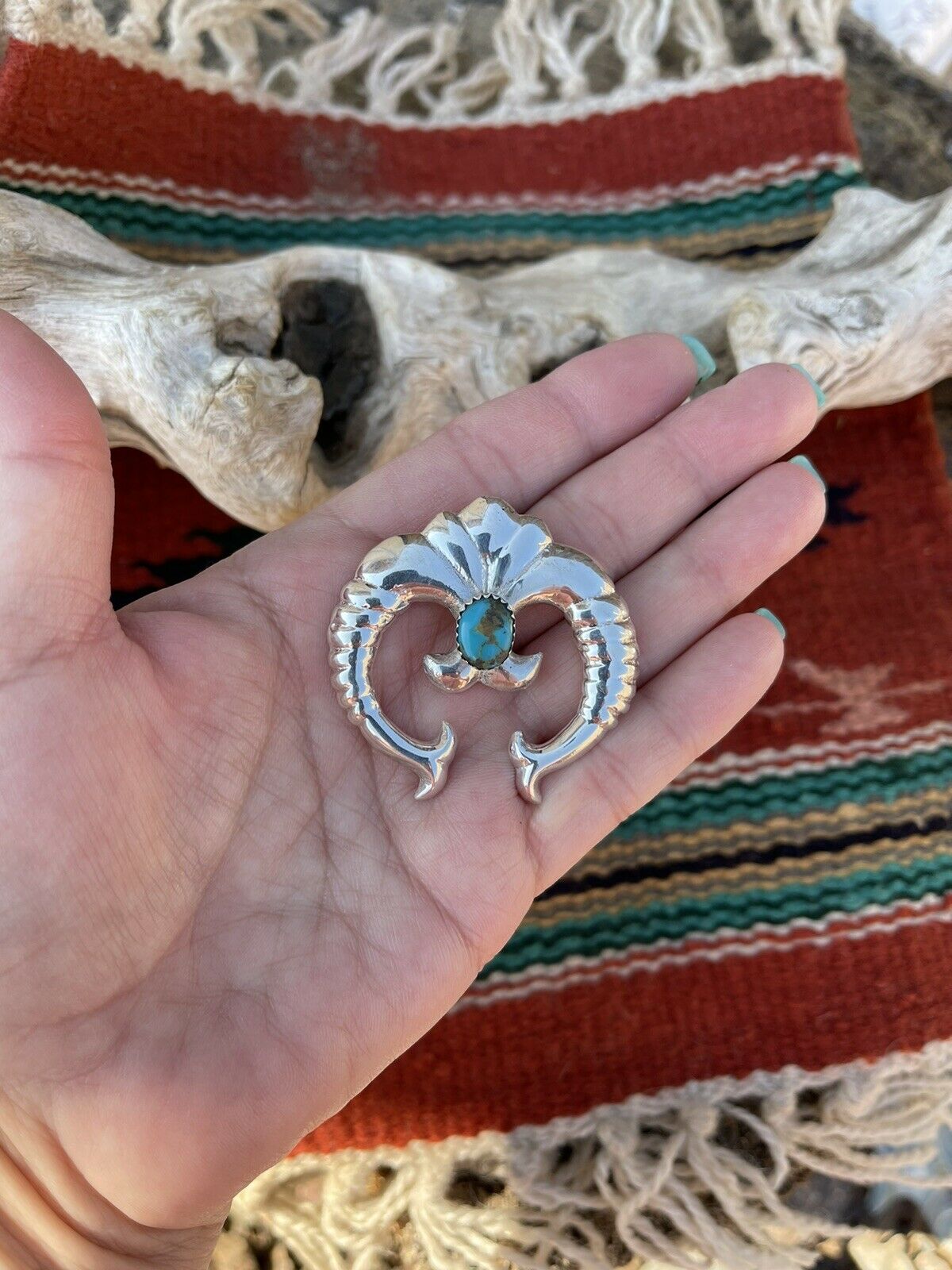 Handcrafted Sterling Silver & Turquoise Naja Pendant Signed