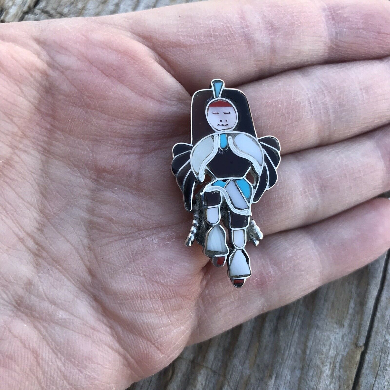 Handcrafted Vintage Sterling Silver & Multi Stone Kachina Dancer Pendant/ Pin