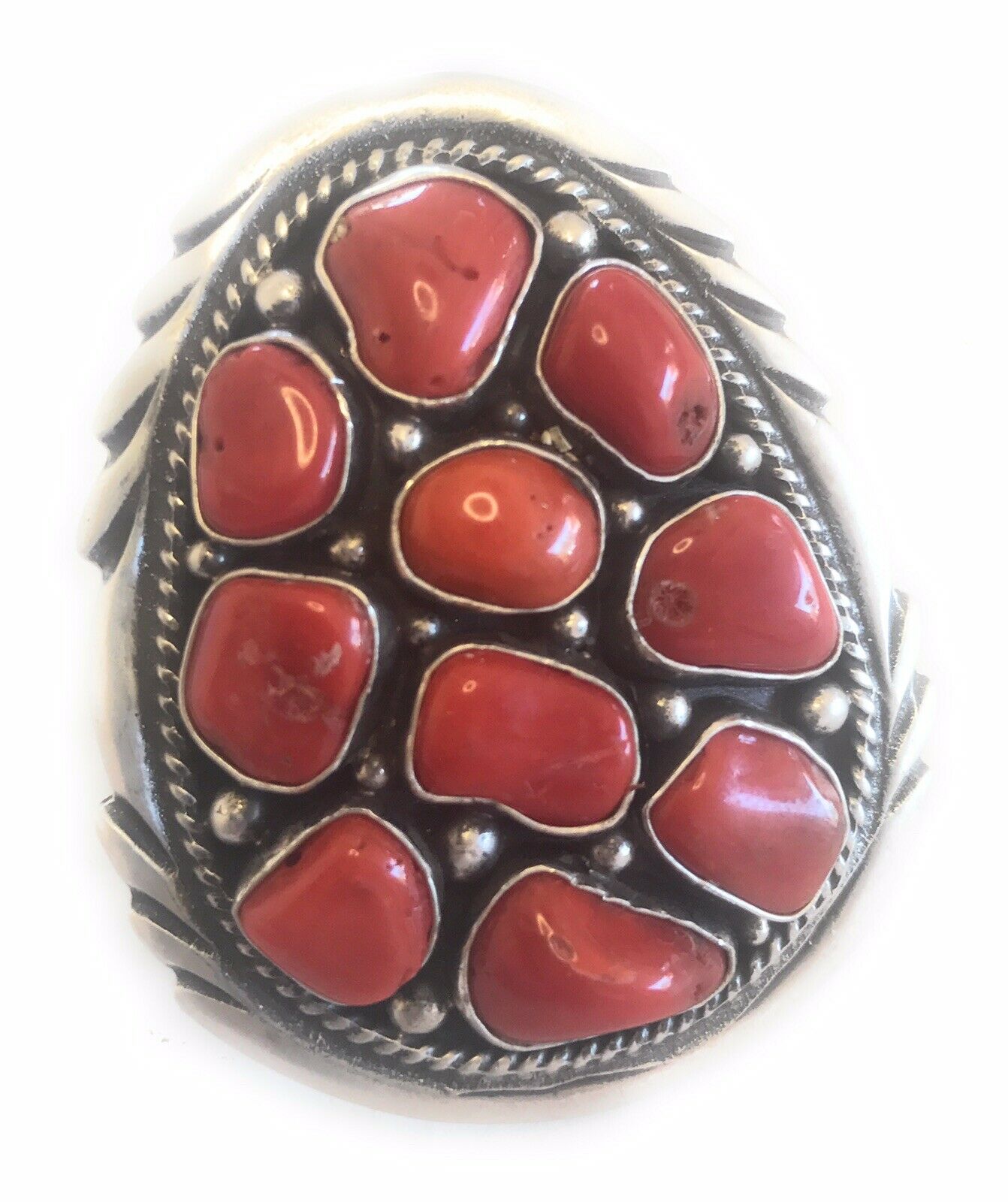 Handcrafted Sterling Silver Natural Red Coral Ring Sz 7