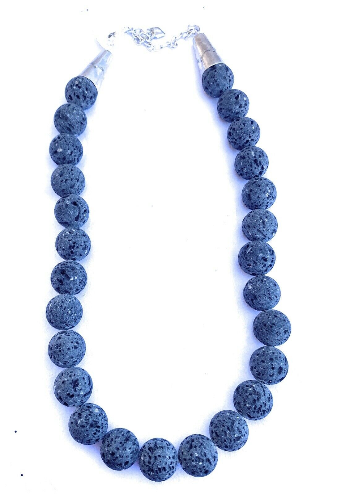 Handcrafted Lava Rock & Sterling Beaded Necklace