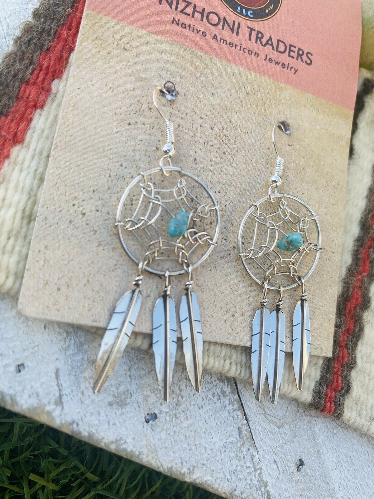 Handcrafted Sterling Silver & Dream Catcher Feather Dangle Earrings