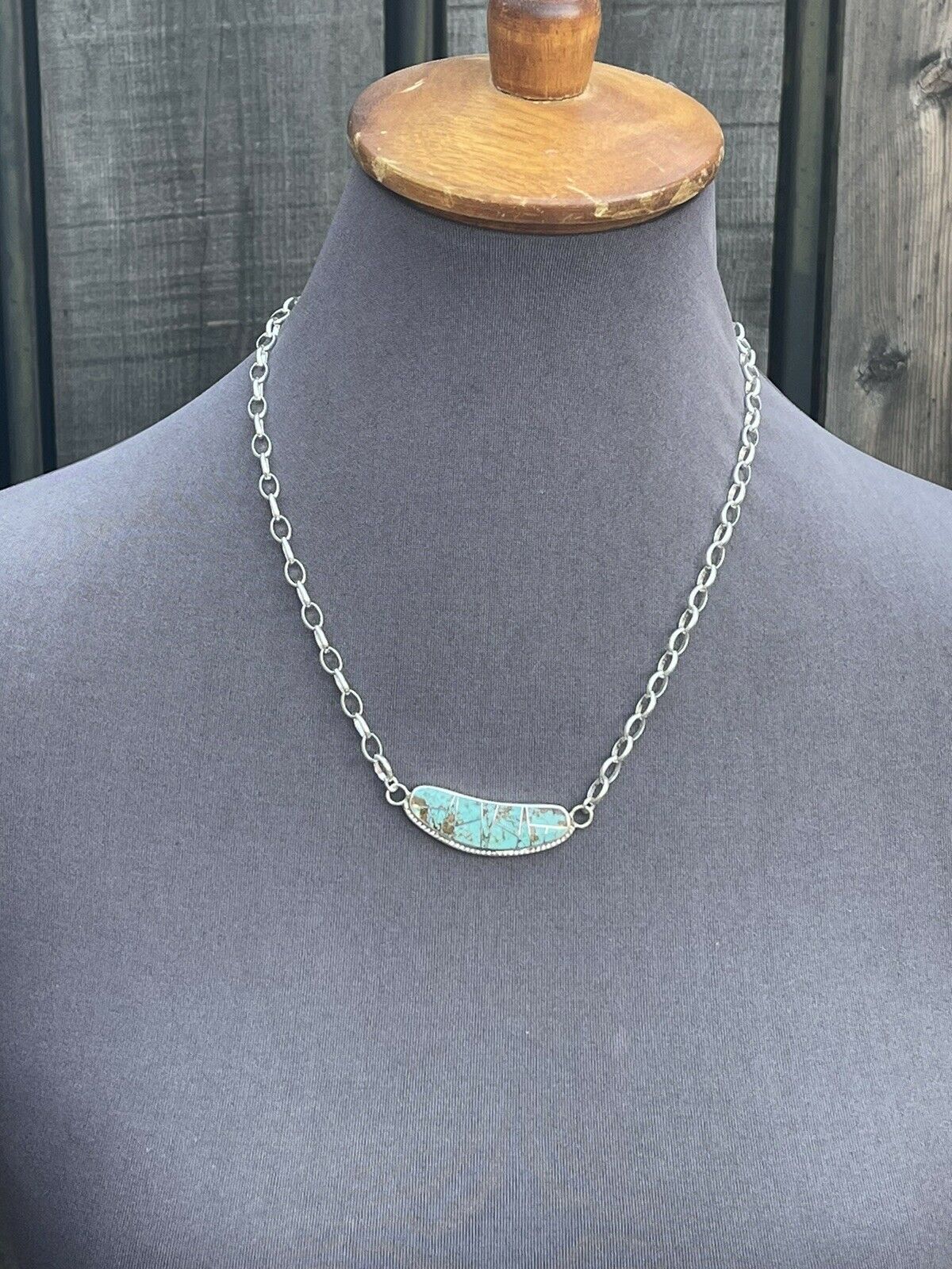 Handcrafted Sterling Silver & Turquoise Inlay Sleek Pendant Necklace