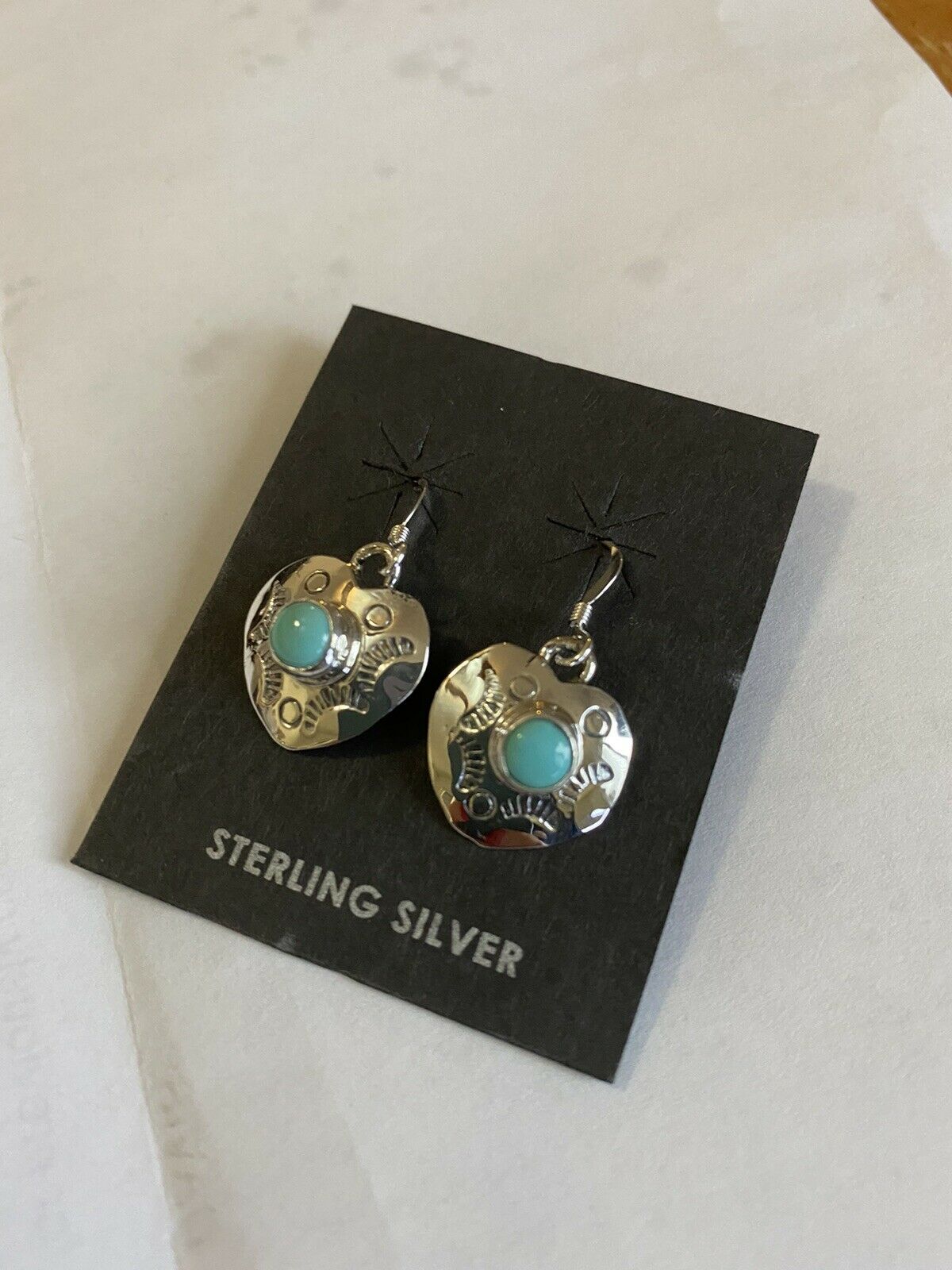 Handcrafted Sterling Silver Turquoise Heart Dangle Earrings