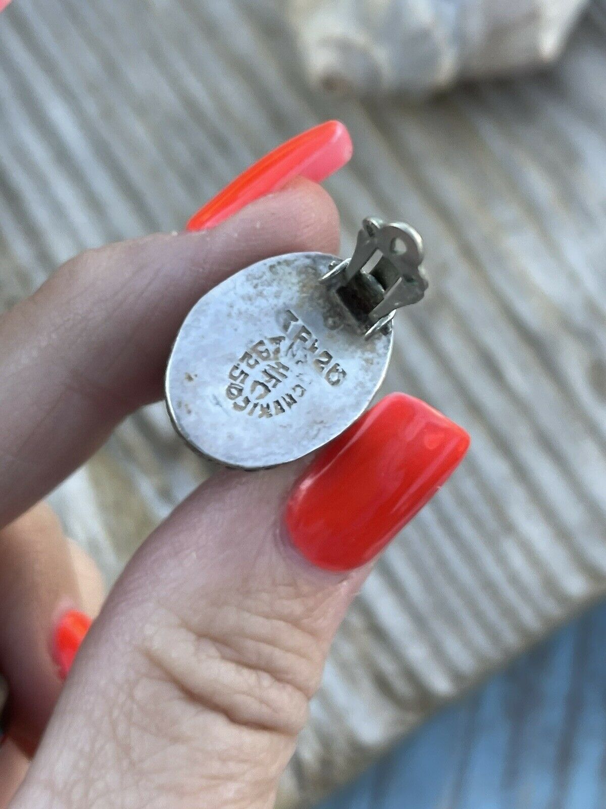 Handcrafted Vintage Sterling Silver Black Onyx Oval Clip On Earrings Signed