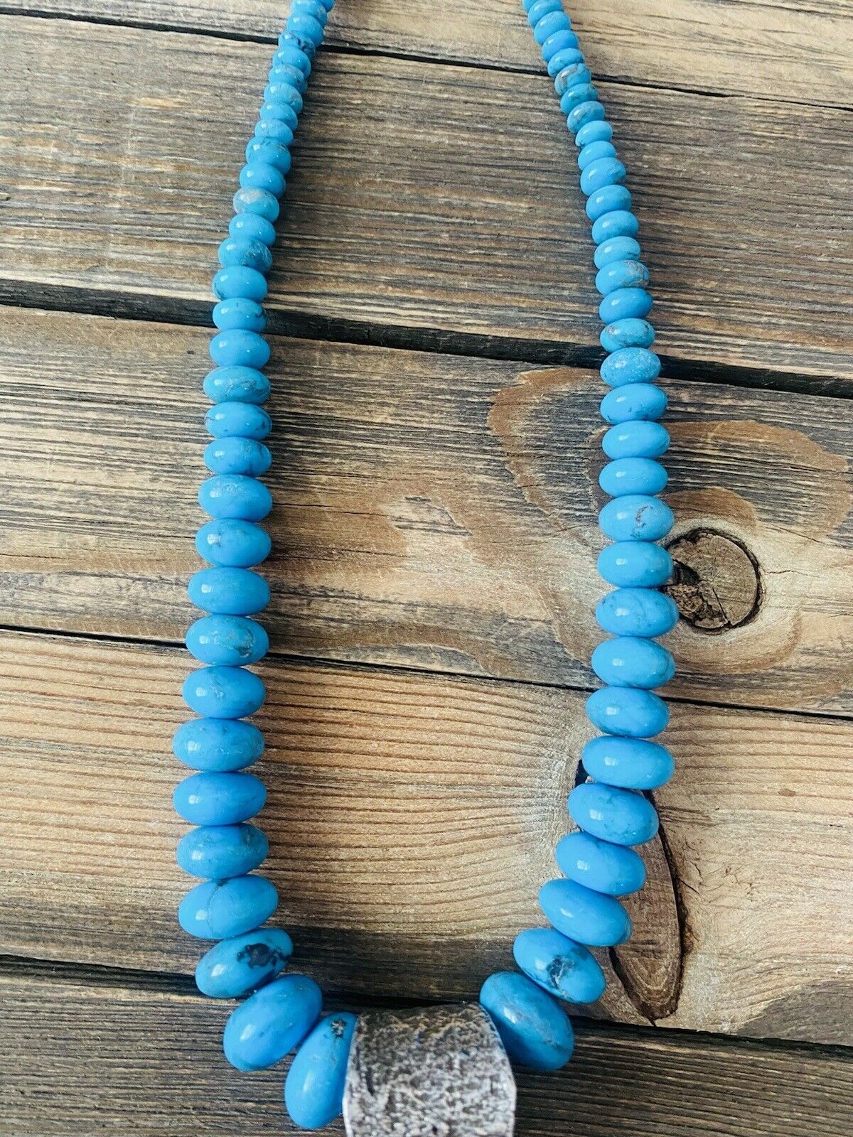 Handcrafted Turquoise & Sterling Silver Tufa Cast Star Beaded Necklace