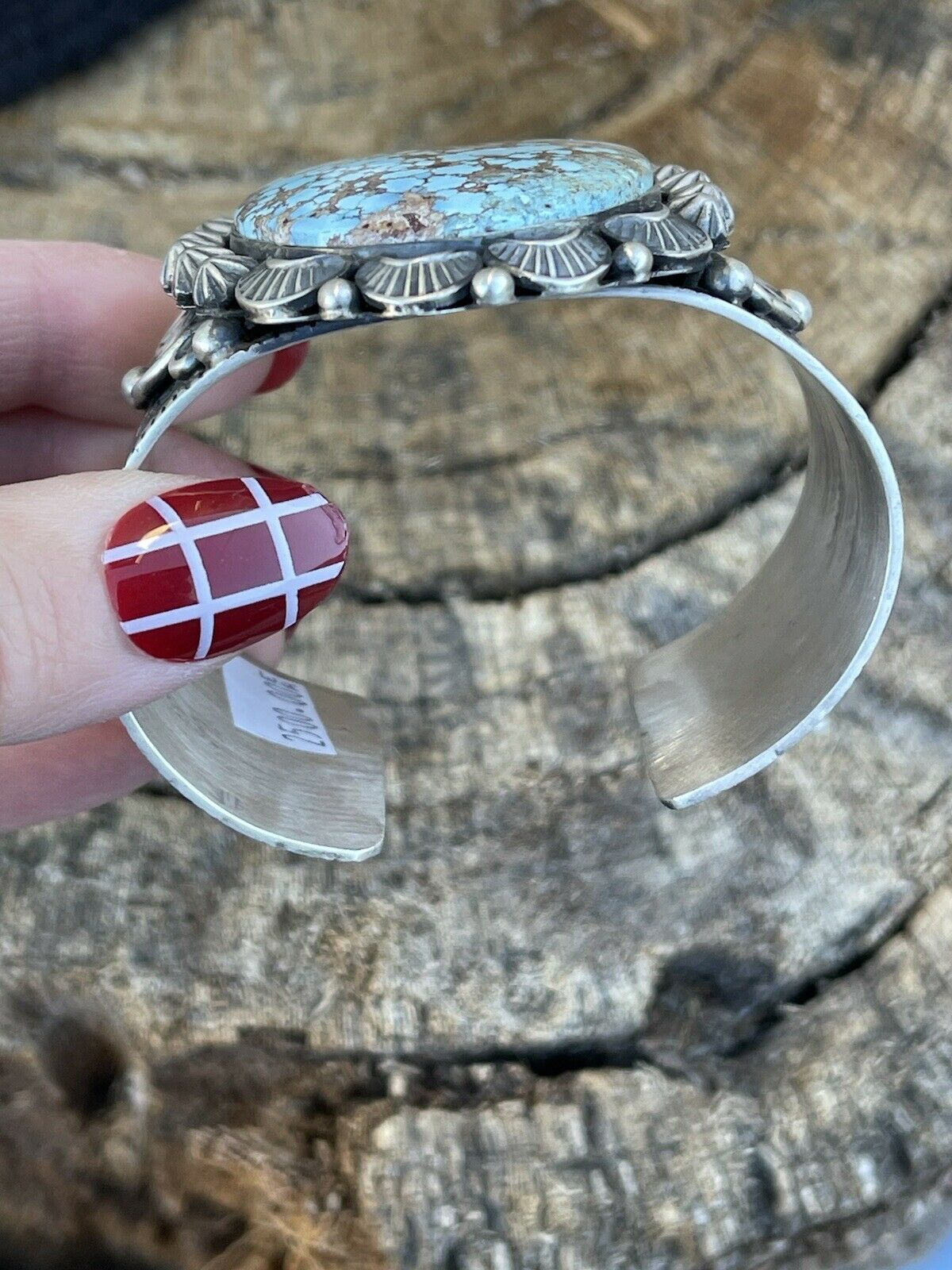 Handcrafted Sterling Silver & Number 8 Turquoise Signed Cuff Signed